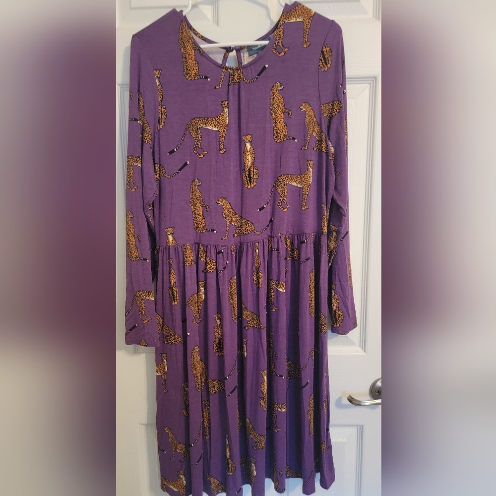 ModCloth Purple Leopard Print Long-Sleeve Dress